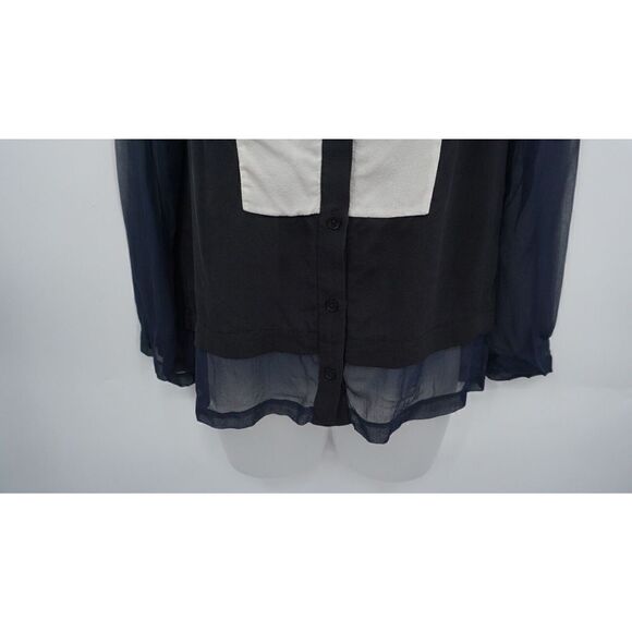 Yigal Azrouel Button Down Shirt Women's Size 4 Black White Colorblock Silk Top - Picture 4 of 11